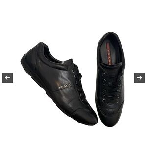 Prada Black Leather Sneakers Low Top Sz 37